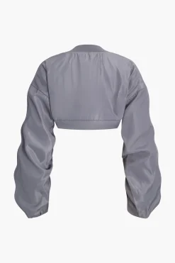 MICAS Outerwear|Outerwear-Ruched Detail Cropped Jacket LIGHT GRAY