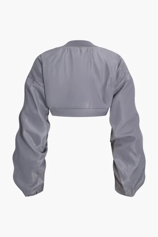 MICAS Outerwear|Outerwear-Ruched Detail Cropped Jacket LIGHT GRAY