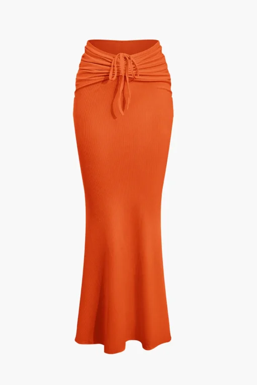MICAS Skirt Sets|Vacation Sets-Ruched Drawstring Tank Top And Mermaid Maxi Skirt Set