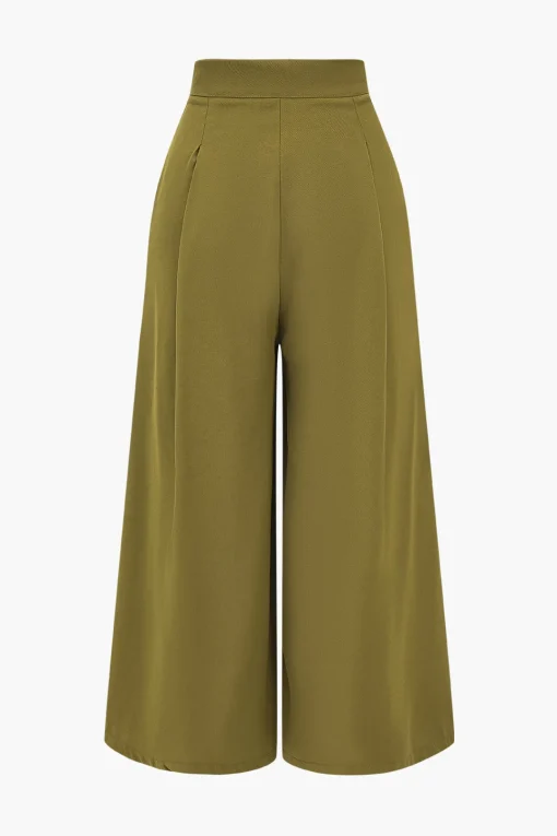 MICAS Pants-Ruched High-Waisted Wide Leg Trousers MUSTARD