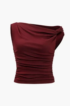 MICAS T-Shirts-Ruched Knot One-Shoulder Sleeveless Top