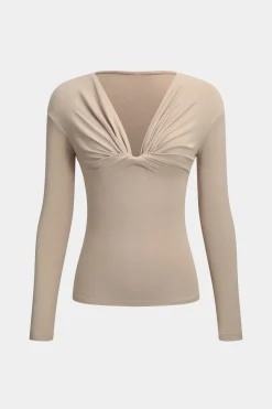 MICAS Long Sleeve Tops|Long Sleeves Tops-Ruched V-Neck Long-Sleeve Top KHAKI