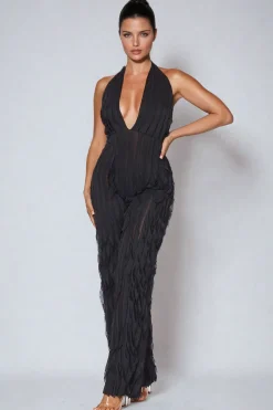MICAS Jumpsuits & Rompers-Ruffle Knot Halter Backless Jumpsuit