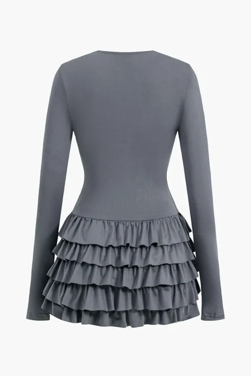 MICAS Mini Dresses|Long Sleeve Dresses-Ruffle Mini Dress DIM GRAY