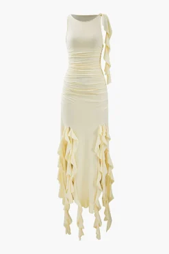 MICAS Maxi Dresses-Ruffled Hem Slit Maxi Dress