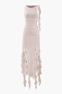 MICAS Maxi Dresses-Ruffled Hem Slit Maxi Dress