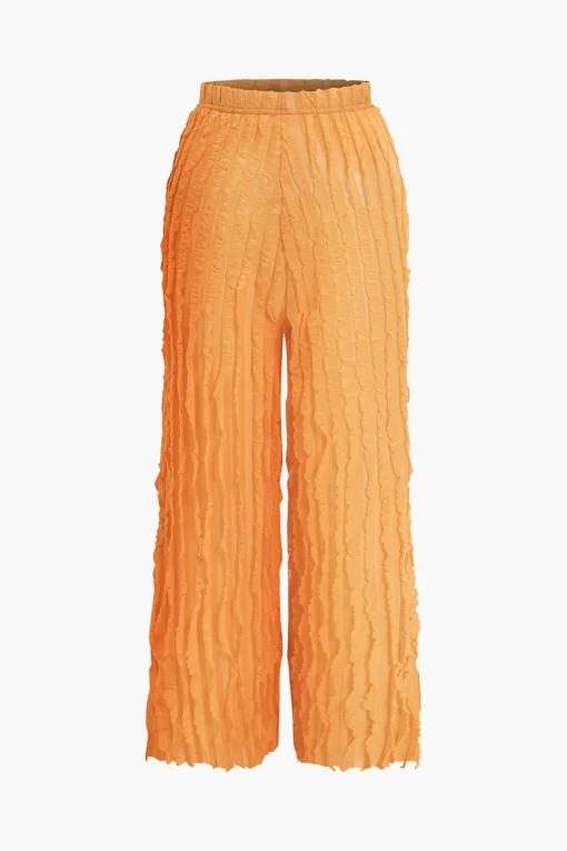 MICAS Pant Sets-Ruffled Textured Halter Crop Top And Wide-Leg Pants Set