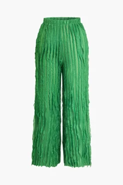 MICAS Pant Sets-Ruffled Textured Halter Crop Top And Wide-Leg Pants Set
