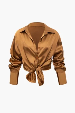MICAS Pant Sets-Satin Button Up Long Sleeve Shirt And Pants Set