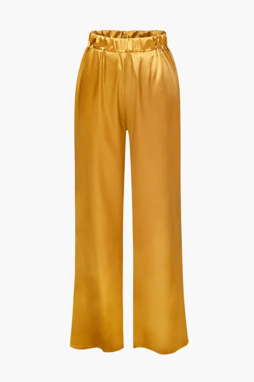 MICAS Pant Sets-Satin Button Up Long Sleeve Shirt And Pants Set
