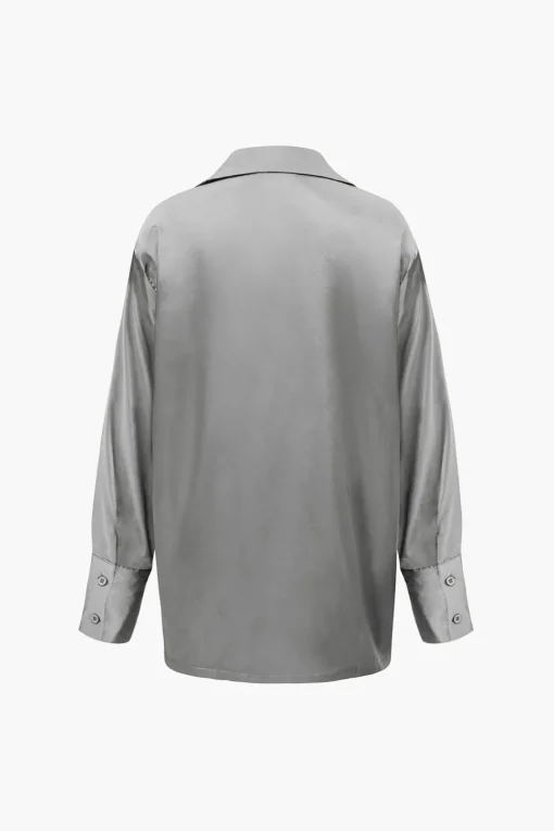 MICAS Pant Sets-Satin Button Up Long Sleeve Shirt And Pants Set