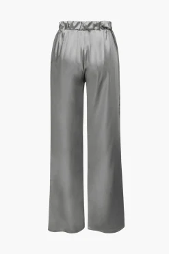 MICAS Pant Sets-Satin Button Up Long Sleeve Shirt And Pants Set