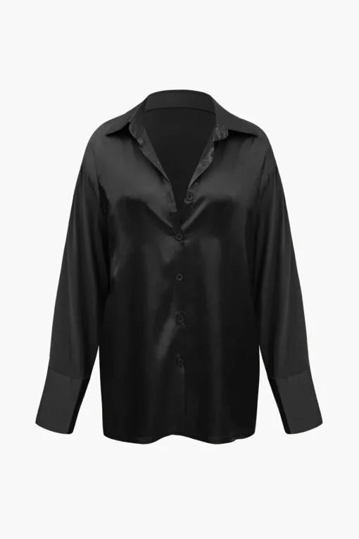 MICAS Pant Sets-Satin Button Up Long Sleeve Shirt And Pants Set