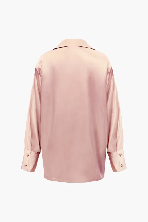 MICAS Pant Sets-Satin Button Up Long Sleeve Shirt And Pants Set