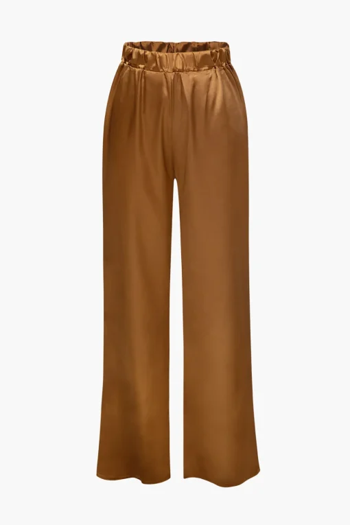 MICAS Pant Sets-Satin Button Up Long Sleeve Shirt And Pants Set