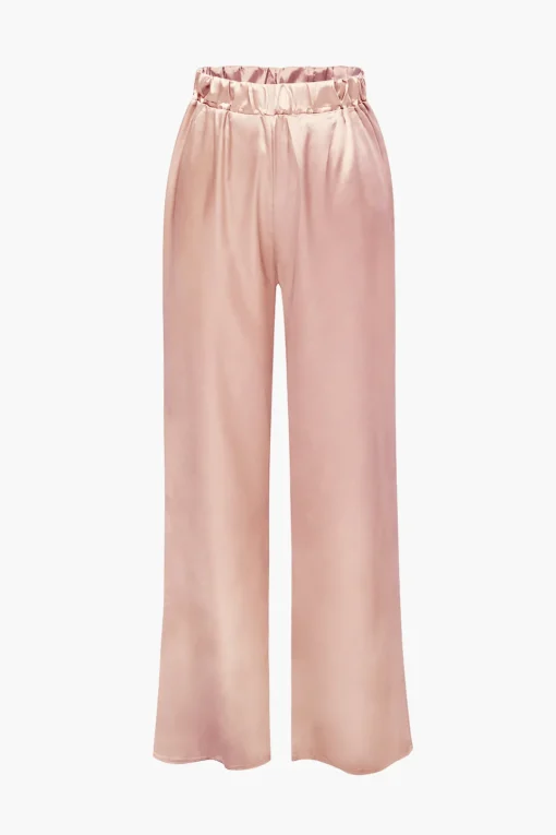 MICAS Pant Sets-Satin Button Up Long Sleeve Shirt And Pants Set