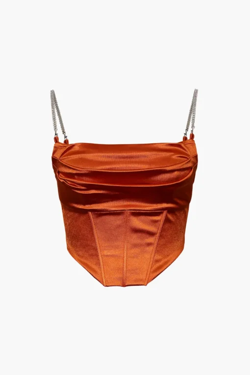 MICAS Corset & Bustier Tops-Satin Draped Corset Top ORANGE