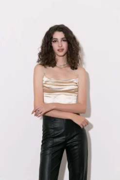 MICAS Corset & Bustier Tops-Satin Draped Corset Top ORANGE