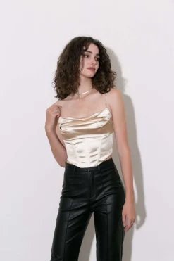 MICAS Corset & Bustier Tops-Satin Draped Corset Top ORANGE