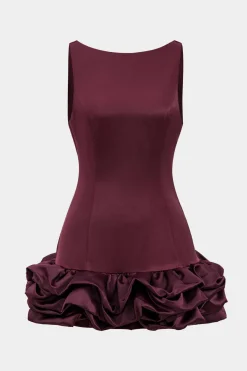 MICAS Mini Dresses-Satin Ruffle Hem Sleeveless Mini Dress