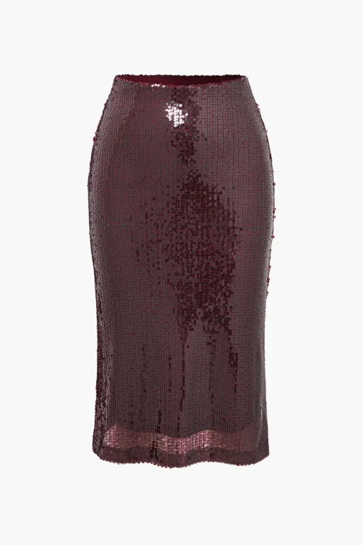 MICAS Skirt Sets-Sequin Cami Top And Skirt Set BURGUNDY