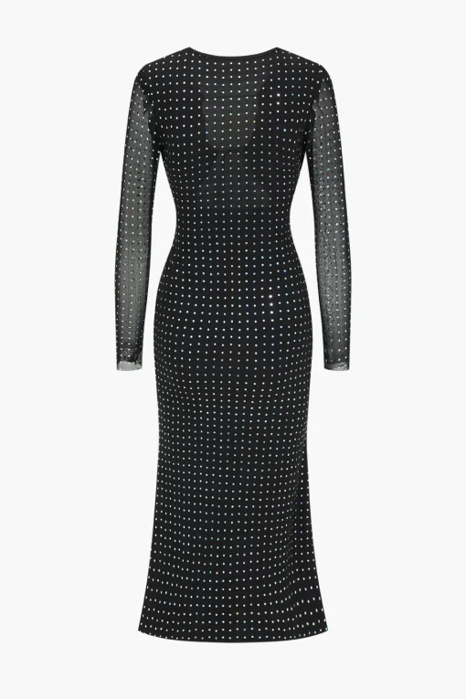 MICAS Long Sleeve Dresses|Maxi Dresses-Sequin Long Sleeve Cut Out Maxi Dress BLACK