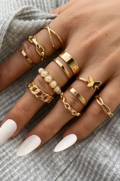 MICAS Accessories-Set of 11 Pc Rings GOLD