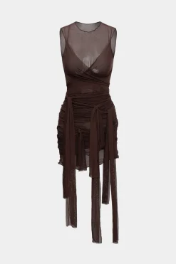 MICAS Midi Dresses-Sheer Mesh Wrap Tie Ribbon Mini Dress