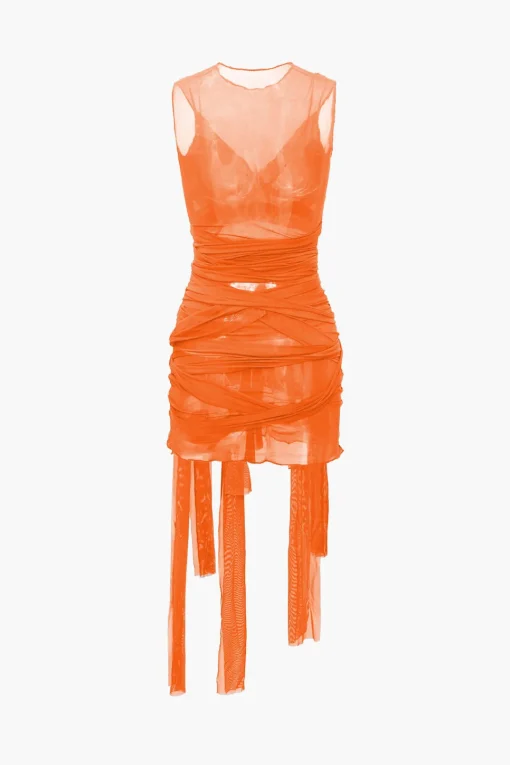 MICAS Midi Dresses-Sheer Mesh Wrap Tie Ribbon Mini Dress