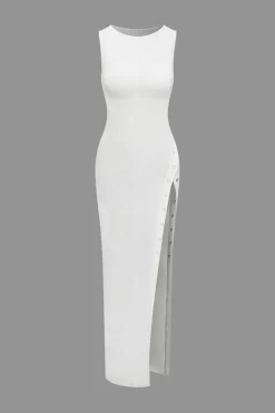MICAS Maxi Dresses-Sleeveless Split Maxi Dress WHITE