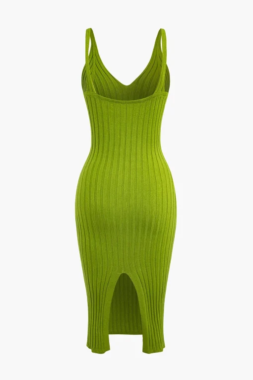 MICAS Knit Dresses-Sleeveless V-Neck Knit Midi Dress