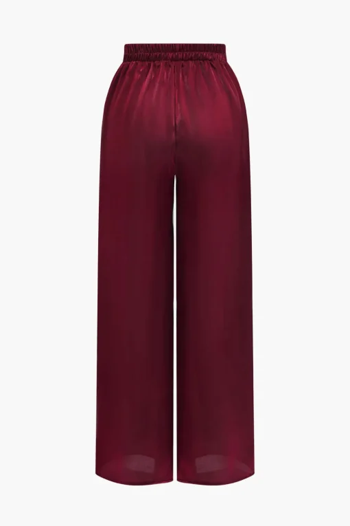 MICAS Pant Sets|Vacation Sets-Solid Asymmetrical Shirt And Trousers Set BURGUNDY