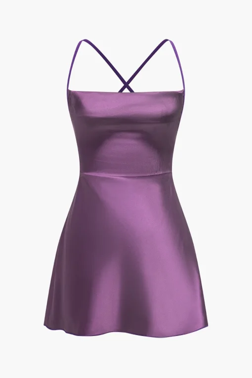MICAS Lingerie & Sleepwear-Solid Backless Tie-Up Night Dress PURPLE