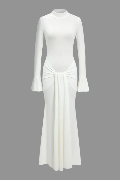 MICAS Long Sleeve Dresses|Maxi Dresses-Solid Bell Sleeve Long Sleeve Maxi Dress WHITE