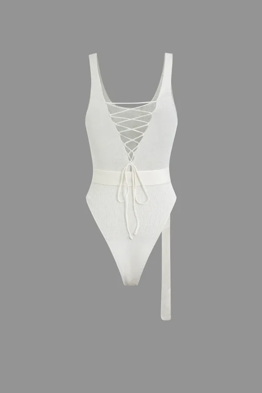 MICAS Bodysuits-Solid Belted Back Tie Bodysuit IVORY