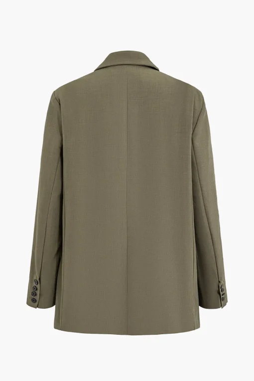 MICAS Outerwear|Outerwear-Solid Blazer Double Breasted Pocket KHAKI
