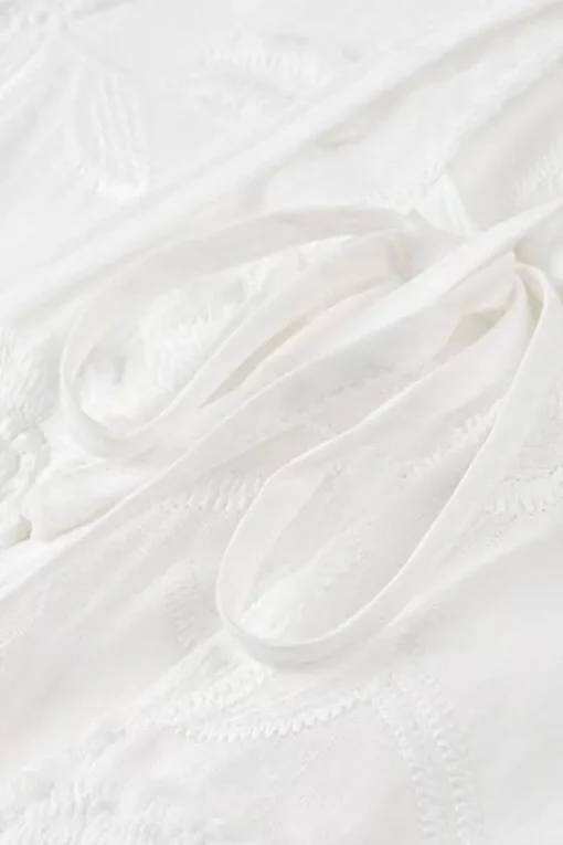 MICAS Blouses & Shirts-Solid Bow Embroidery Tie-Up Short-Sleeve Shirt WHITE