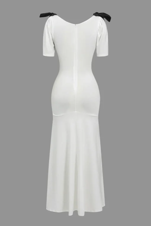 MICAS Maxi Dresses-Solid Bow Tie-Up Maxi Dress WHITE