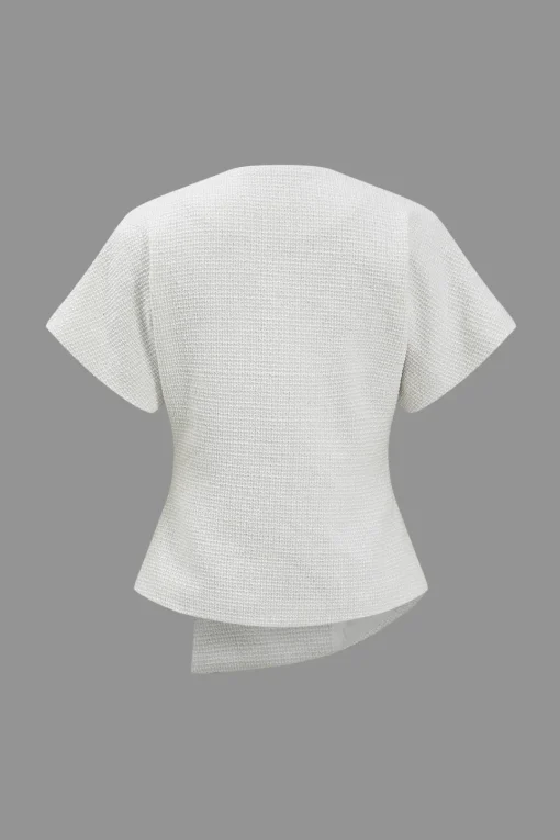 MICAS Blouses & Shirts-Solid Button V-Neck Short-Sleeve Shirt WHITE