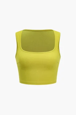 MICAS Skirt Sets-Solid Crop Tank Top And Ruffle Skirt Set GREEN