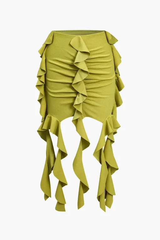 MICAS Skirt Sets-Solid Crop Tank Top And Ruffle Skirt Set GREEN