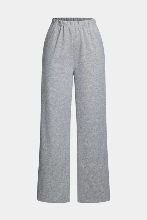 MICAS Pant Sets-Solid Drawstring Top And Trousers Set LIGHT GRAY