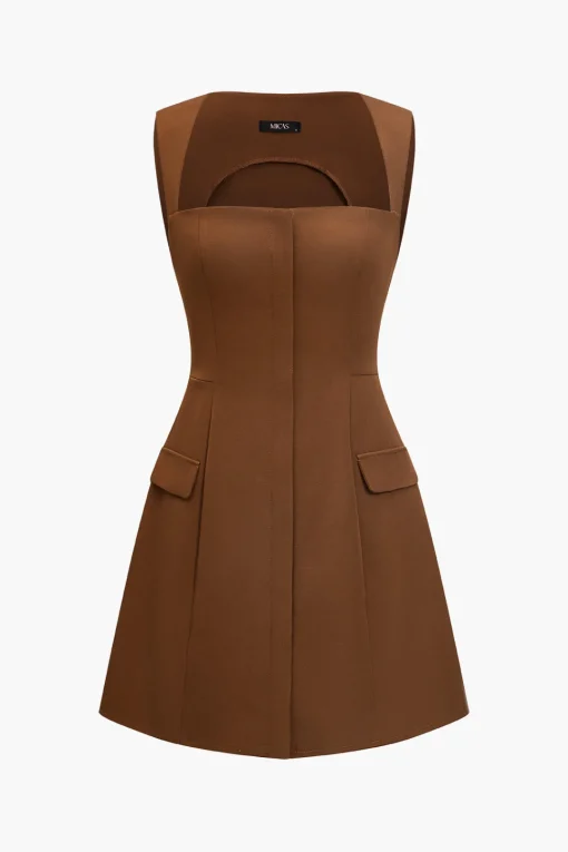 MICAS Mini Dresses-Solid Fake Pocket Mini Dress