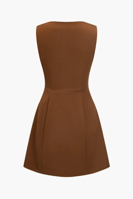 MICAS Mini Dresses-Solid Fake Pocket Mini Dress