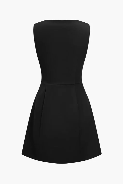 MICAS Mini Dresses-Solid Fake Pocket Mini Dress