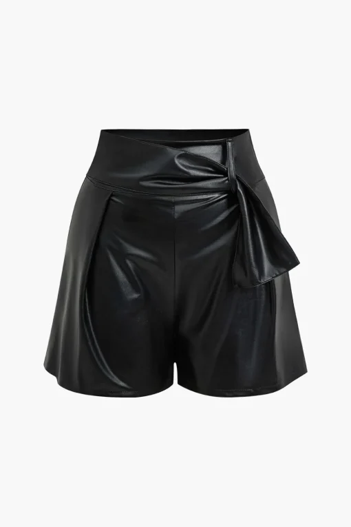 MICAS Shorts-Solid Faux Leather Asymmetrical Zipper Shorts