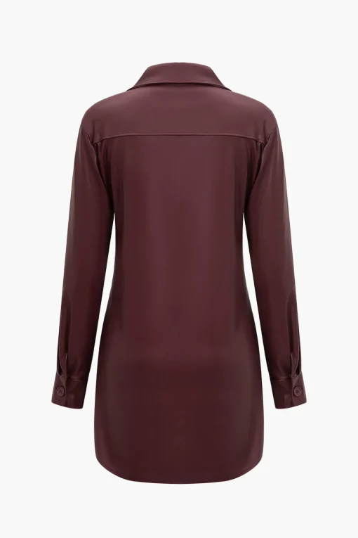 MICAS Mini Dresses|Long Sleeve Dresses-Solid Faux Leather Button Long Sleeve Mini Dress