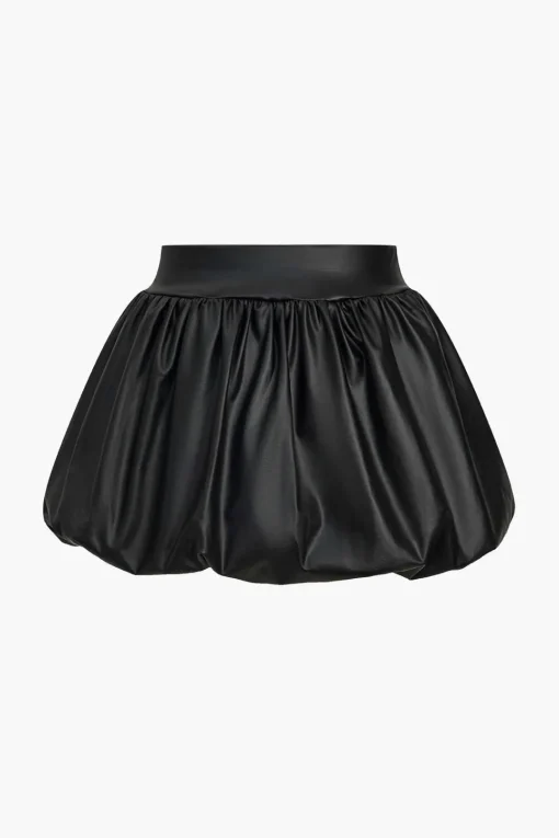 MICAS Skirts-Solid Faux Leather Ruched Puff Skirt