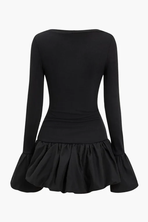 MICAS Long Sleeve Dresses|Mini Dresses-Solid Flared Mini Dress BLACK