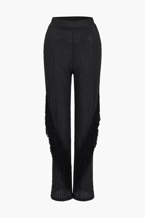 MICAS Pant Sets-Solid Fringe Backless Asymmetrical Trouser Set